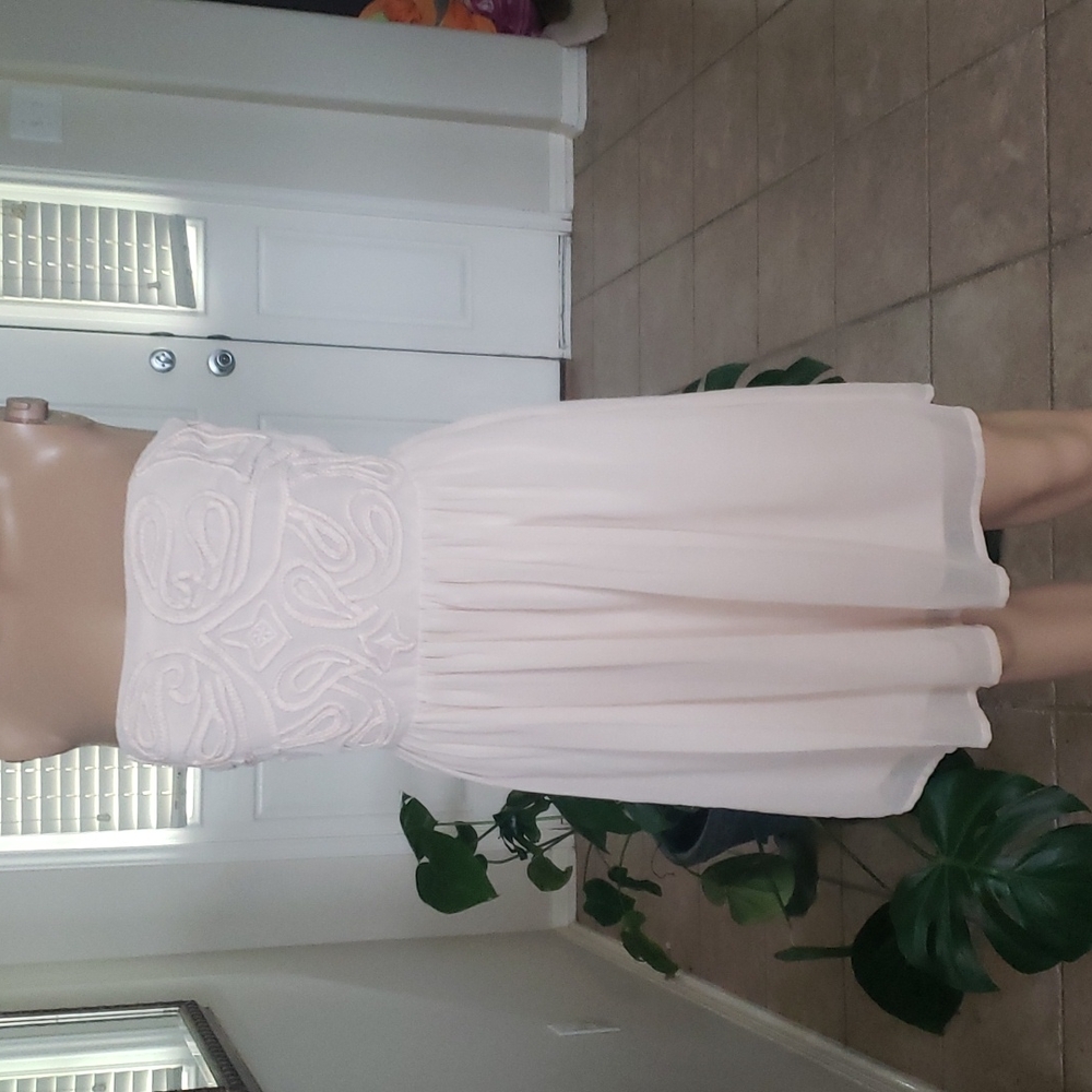 Zara Trafaluc L embroidered swirls upper flowy lower chiffon strapless dre…